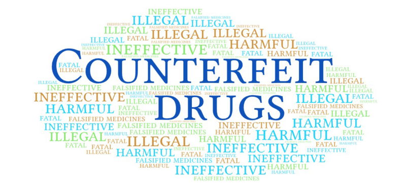 Counterfeit drugs — drugs that are unlawfully in circulation; falsified or illegally manufactured medical products that imitate genuine drugs.