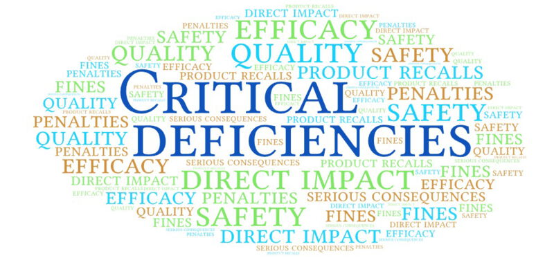 Critical deficiencies are considered the most serious type of violation and require immediate and appropriate corrective action.